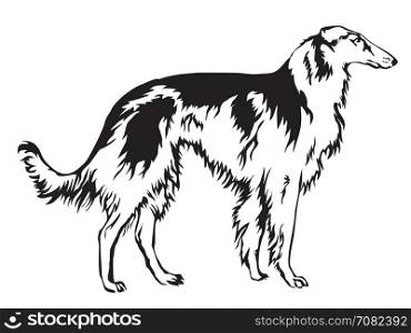 Decoratie Russian wolfhound, Borzo vector illustration in black and white