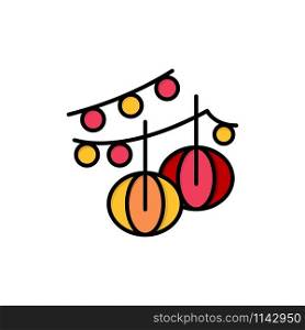 Decoration, Balls, Hanging, Lantern Flat Color Icon. Vector icon banner Template