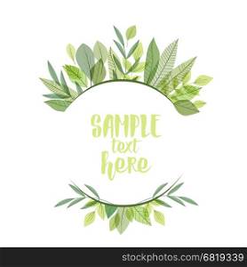 Decoration branches with leaves. Vector illustration of decoration branches with leaves and grass, nature background with place for text