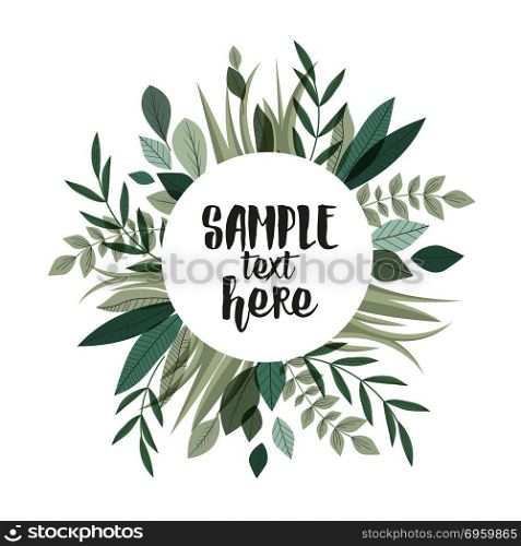Decoration branches with leaves. Vector illustration of decoration branches with leaves and grass, nature frame with place for text
