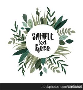Decoration branches with leaves. Vector illustration of decoration branches with leaves and grass, nature frame with place for text