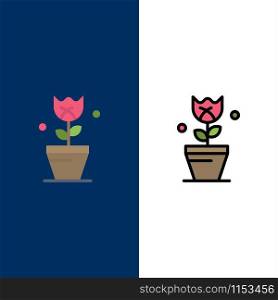 Decoration, Easter, Plant, Tulip Icons. Flat and Line Filled Icon Set Vector Blue Background
