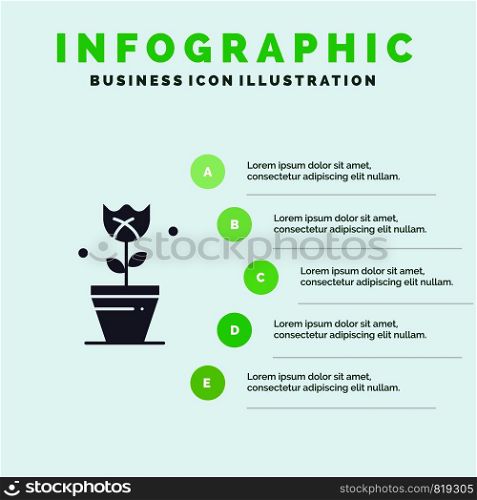 Decoration, Easter, Plant, Tulip Solid Icon Infographics 5 Steps Presentation Background