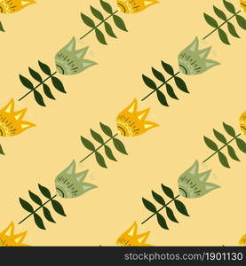 Decoration flower folk art seamless pattern on light background. Floral nature wallpaper. Folklore style. For fabric design, textile print, wrapping, cover. Simple vector illustration.. Decoration flower folk art seamless pattern on light background.