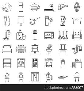 Decoration icons set. Outline style of 36 decoration vector icons for web isolated on white background. Decoration icons set, outline style