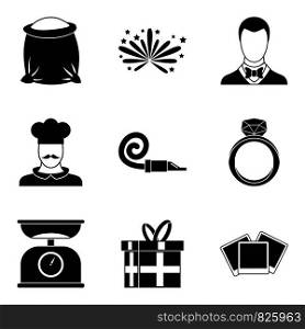 Decoration icons set. Simple set of 9 decoration vector icons for web isolated on white background. Decoration icons set, simple style