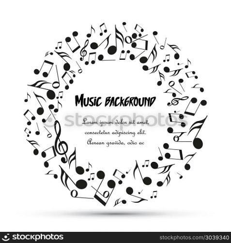 Decoration of musical notes. Vector decoration of musical notes in the shape of a circle. Music background