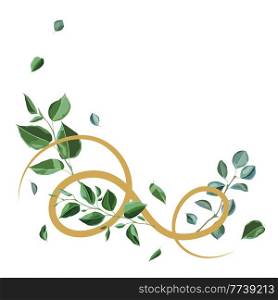 Decoration with branches and green leaves. Spring or summer stylized foliage. Seasonal illustration.. Decoration with branches and green leaves. Spring or summer stylized foliage.