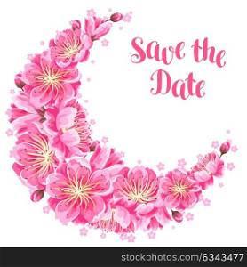 Decoration with sakura or cherry blossom. Save the date. Floral japanese ornament of blooming flowers. Decoration with sakura or cherry blossom. Save the date. Floral japanese ornament of blooming flowers.