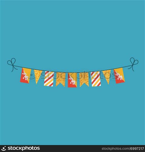 Decorations bunting flags for Bhutan national day holiday in flat design. Independence day or National day holiday concept.