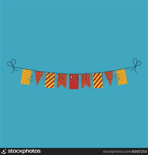Decorations bunting flags for China national day holiday in flat design. Independence day or National day holiday concept.