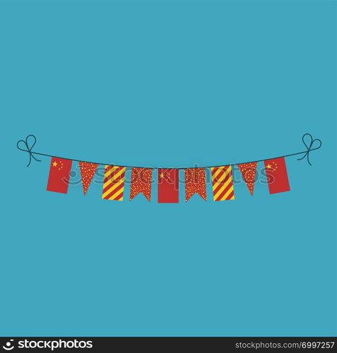 Decorations bunting flags for China national day holiday in flat design. Independence day or National day holiday concept.