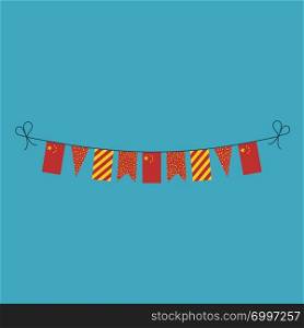 Decorations bunting flags for China national day holiday in flat design. Independence day or National day holiday concept.