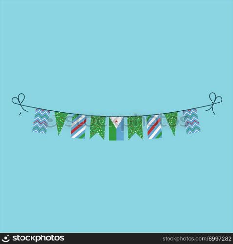 Decorations bunting flags for Djibouti national day holiday in flat design. Independence day or National day holiday concept.