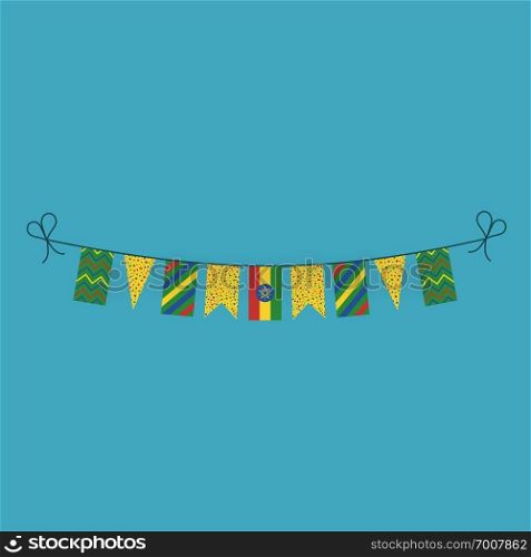 Decorations bunting flags for Ethiopia national day holiday in flat design. Independence day or National day holiday concept.
