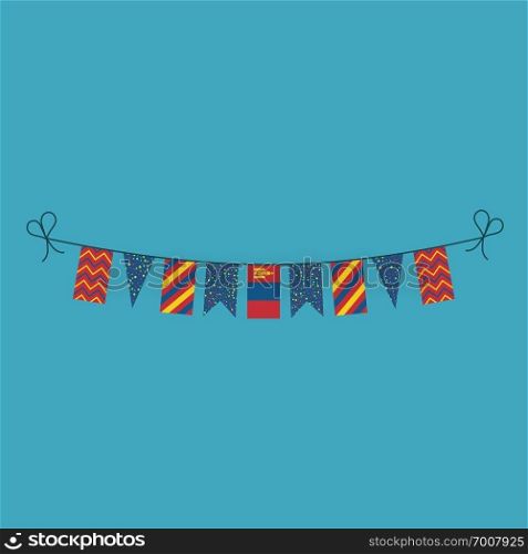 Decorations bunting flags for Mongolia national day holiday in flat design. Independence day or National day holiday concept.