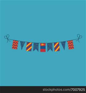 Decorations bunting flags for Mongolia national day holiday in flat design. Independence day or National day holiday concept.