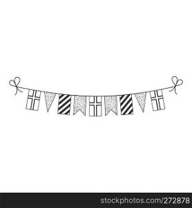Decorations bunting flags for Norway or Iceland national day holiday in black outline flat design. Independence day or or Iceland national day holiday concept.