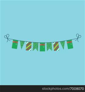 Decorations bunting flags for Turkmenistan national day holiday in flat design. Independence day or National day holiday concept.