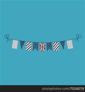Decorations bunting flags for United Kingdom national day holiday in flat design. Independence day or National day holiday concept.