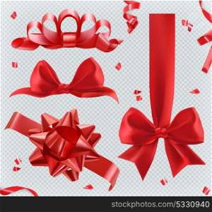 Decorations. Red bows. 3d set of vector icons