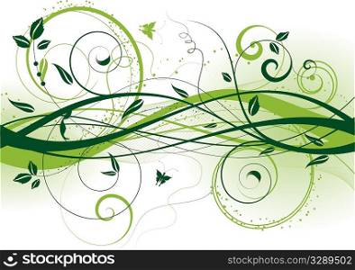 Decorative abstract background with floral elements and butterflies