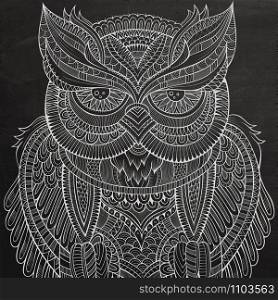 Decorative abstract ornamental Owl. Vector chalkboard illustration. Decorative ornamental Owl.