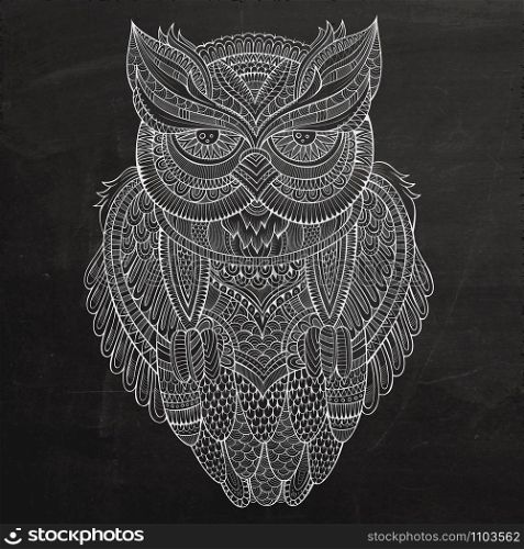 Decorative abstract ornamental Owl. Vector hand drawn illustration. Decorative ornamental Owl