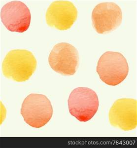 Decorative abstract watercolor seamless pattern with orange and yellow round blobs