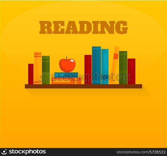 Decorative and functional wooden bookshelf interior element flat icon print with books for reading abstract vector illustration