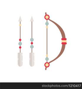 Decorative Arrows And Bow. Ethnic Tribal Archery Set. Decorative Arrows And Bow. Ethnic Tribal Archery Set.