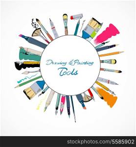 Decorative artist drawing tools flat angular brushes with paint strokes round template doodle sketch poster vector illustration
