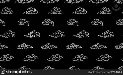 Decorative asian clouds, oriental abstract line cloud seamless pattern. Black fashion background, japanese, chinese, korean vector design. Illustration of asian graphic oriental, japanese pattern. Decorative asian clouds, oriental abstract line cloud seamless pattern. Black fashion background, japanese, chinese, korean vector print design