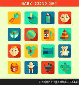 Decorative baby child icons set with bottle rattle toy ball boy and girl vector illustration