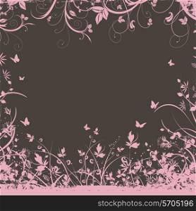 Decorative background with floral elements and butterflies