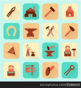 Decorative blacksmith shop anvil fire place molding tools and horseshoe pictograms icons collection flat isolated vector illustration