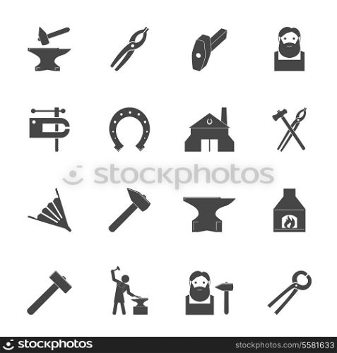 Decorative blacksmith shop anvil vise tools graphic icons set isolated vector illustration