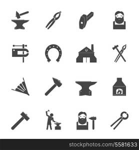 Decorative blacksmith shop anvil vise tools graphic icons set isolated vector illustration