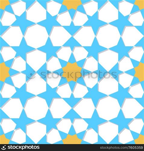 Decorative blue abstract geometrical seamless pattern on a white background. Traditional oriental ornament. Vector illustration.