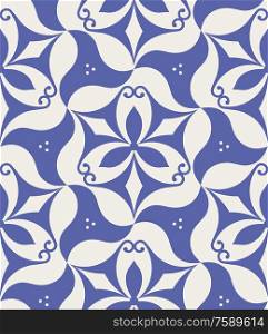 Decorative blue geometrical seamless pattern. Traditional floral moroccan background. Vector illustration.