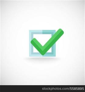 Decorative blue square contour checkbox green color tick approval confirmation chek mark internet symbol pictogram vector illustration