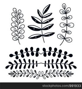 Decorative branches and leaves. Vector nature decorations. Leaves border elements. Decorative wall stickers. Decorative branches and leaves. Vector nature decorations. Leaves border elements. Decorative wall stickers.