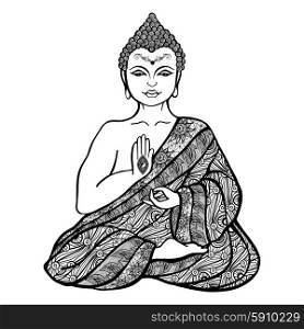 Decorative buddha in lotus position in ornamental cloth sketch vector illustration. Decorative Buddha Sketch