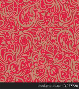 Decorative celebratory curly seamless background with flowers and hearts