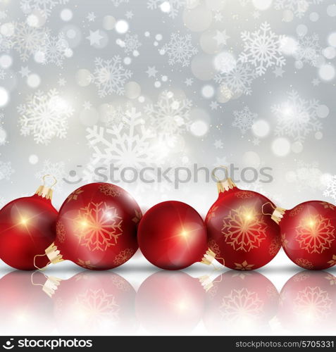 Decorative Christmas background with baubles on a snowflakes and stars design