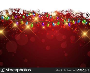 Decorative Christmas background with snowflakes and holiday lights