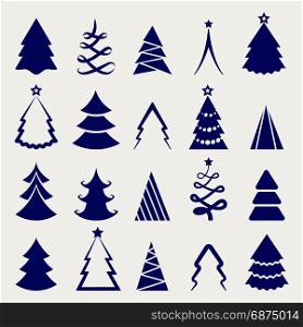 Decorative christmas tree icons set. Decorative christmas tree icons set in blue color. Vector illustration