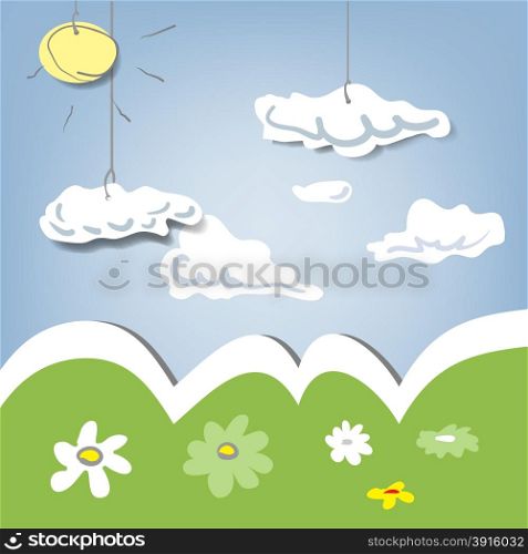 decorative clouds and meadow