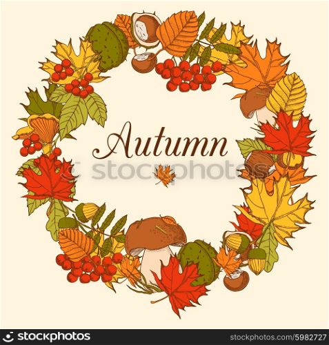 Decorative Color Autumn Frame. Decorative color frame made in form of ornament including elements of autumn forest trees vector illustration