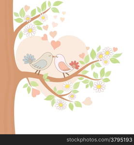 Decorative color vector illustration of two kissing birds